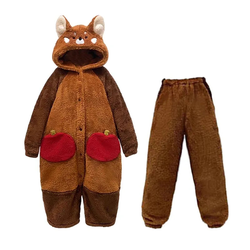 Kawaii Tegneserie Rød Panda Pyjamas Sæt til Børn fun SUNA Kåbe+Bukser M