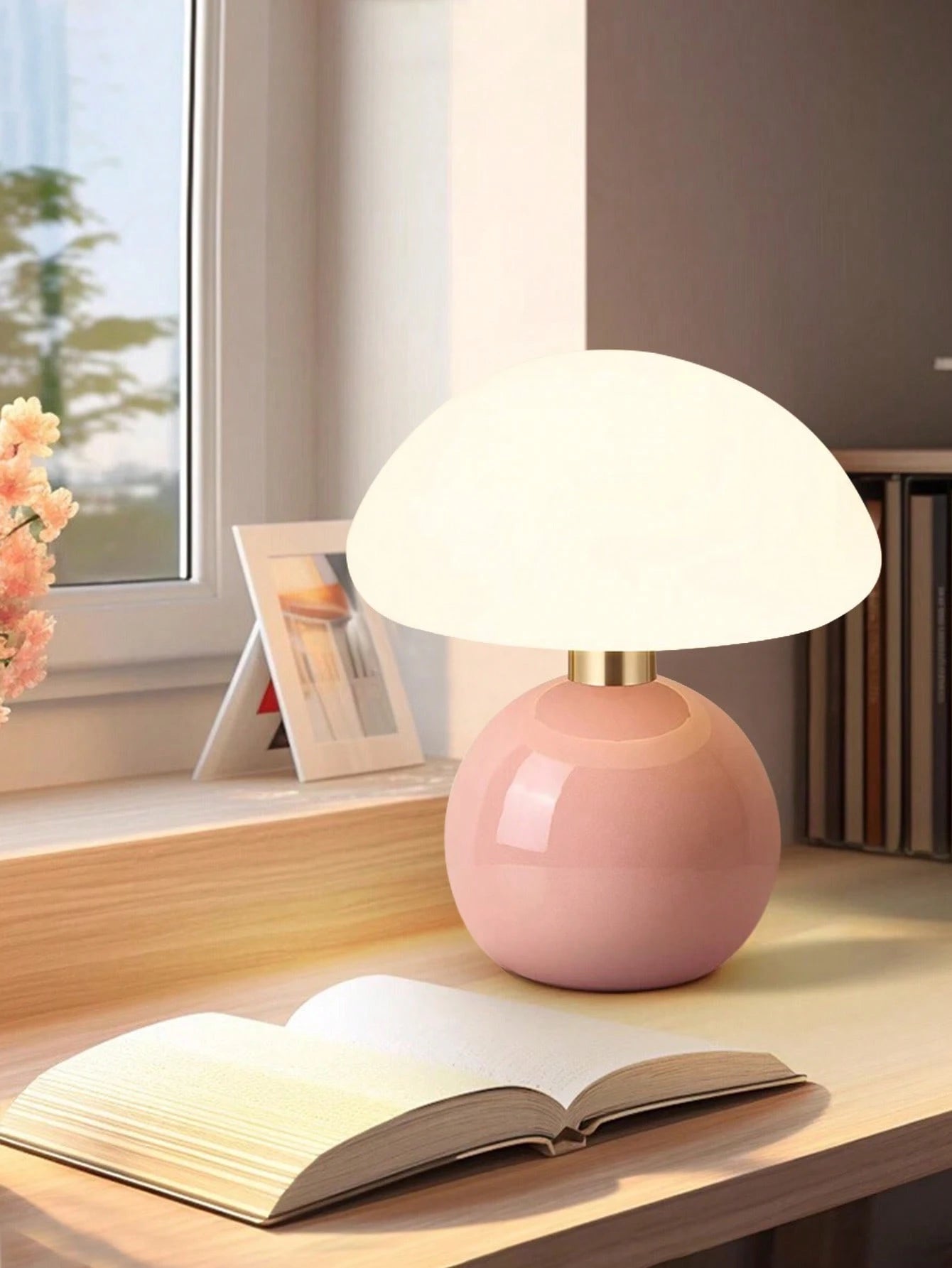Rosa Rund Keramisk Skrivebord Lampe Kreativ Til Soveværelse SUNA