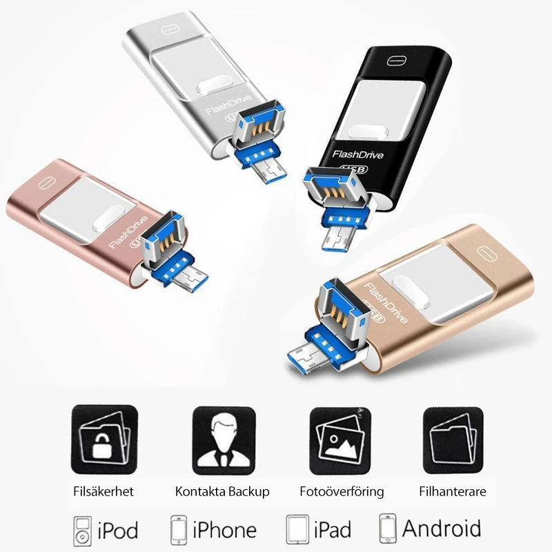 USB Stick 64GB Sølv Kompatibel Med iPhone iPad Android USB-drev SUNA