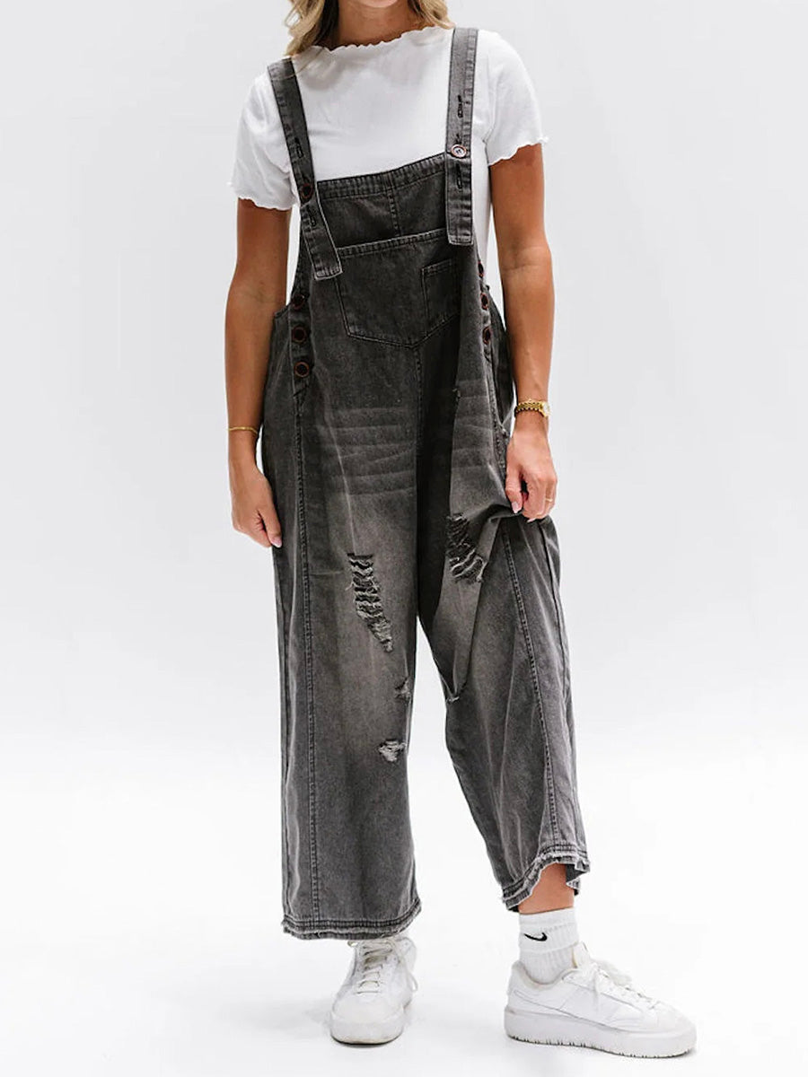 Løse Denim Overalls Til Damer Med Komfortabel Pasform Losse denim tuinbroek dames €25 SUNA Sort S (36)