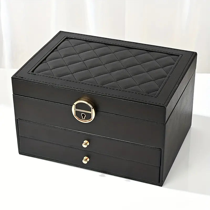 Flerskikts Læder Smykkeskrin til Elegant Opbevaring Jewelry Box SUNA SORT