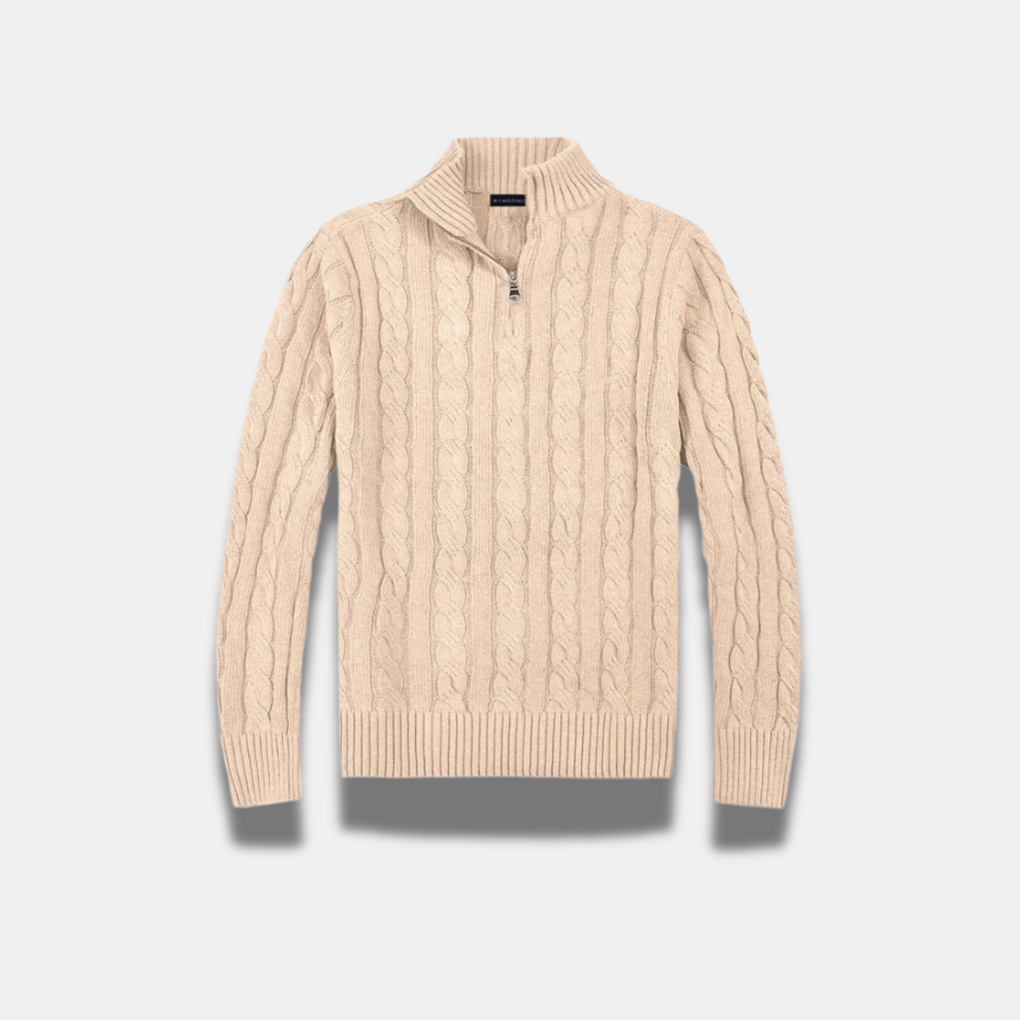 Moderne Herretrøje Med Ribbet Design Og Halv Lynlås Men's sweater SUNA Abrikos XS