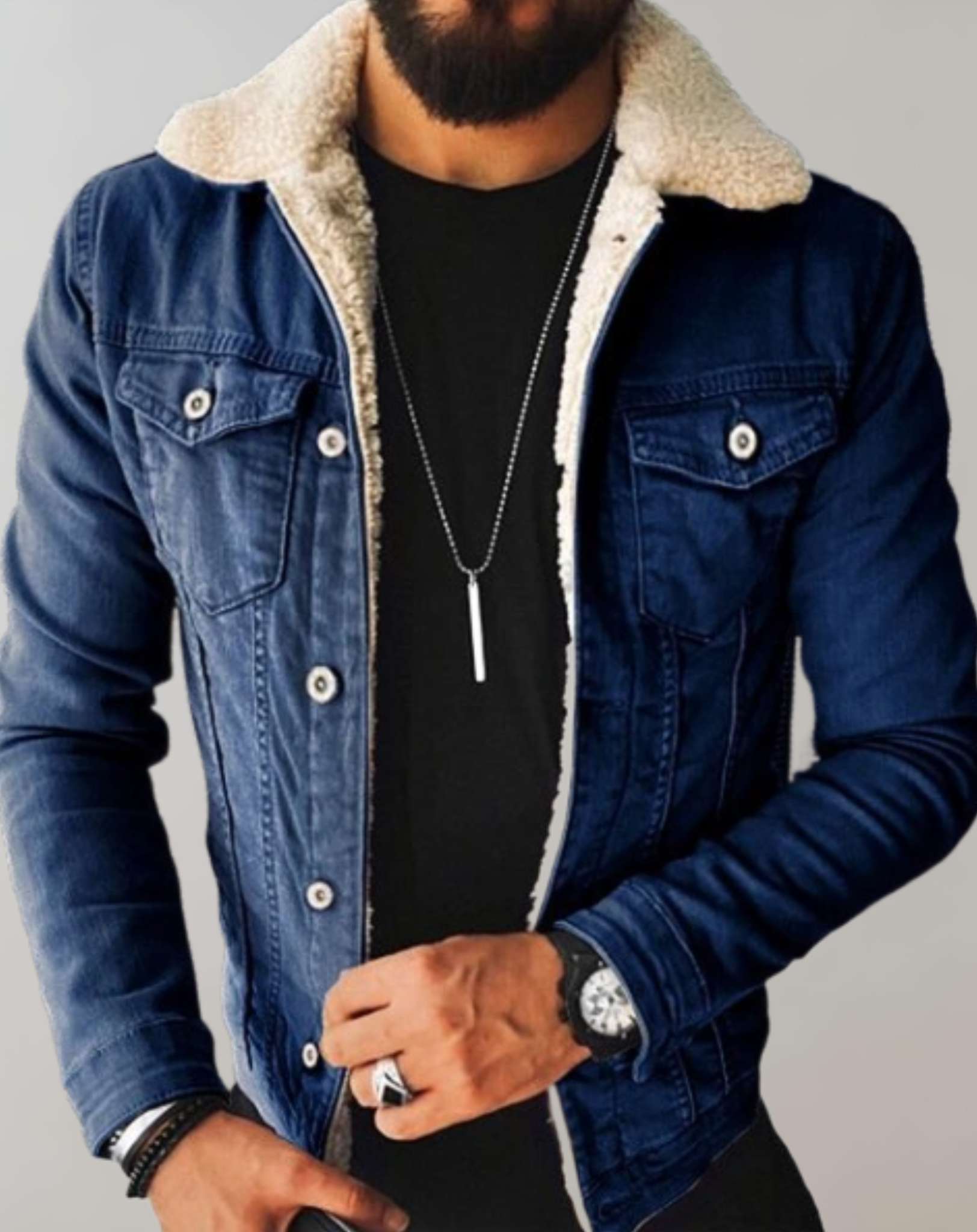 SUNA Herre Denim Jakke – Fleece Foder Til Komfort – Casual Stil, Regular Fit, Varm Jakke til Køligere Vejr Mørkeblå