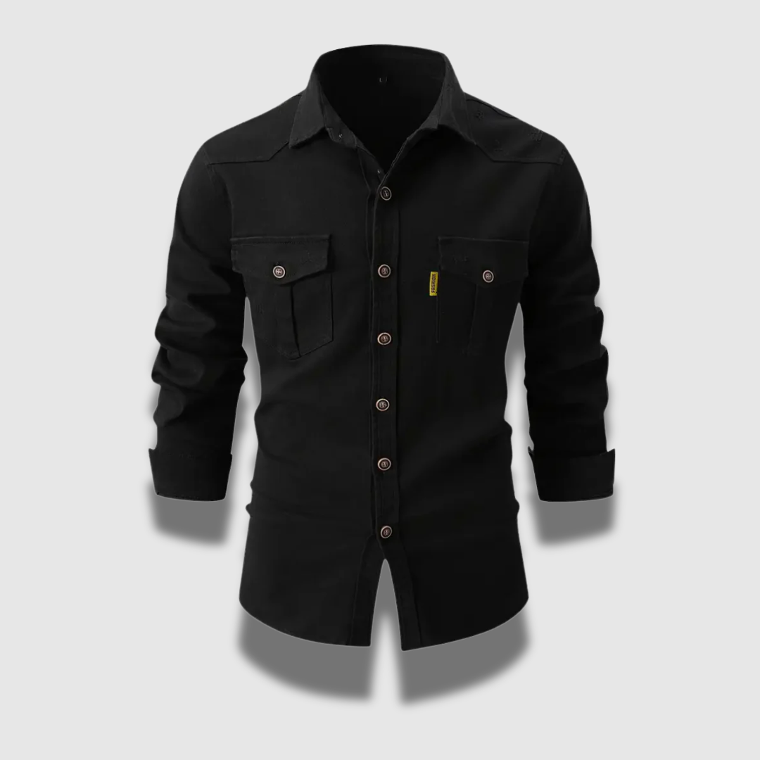 Mænds Premium Stilfuld Casual Worker Style Skjorte Men's shirt SUNA Sort S