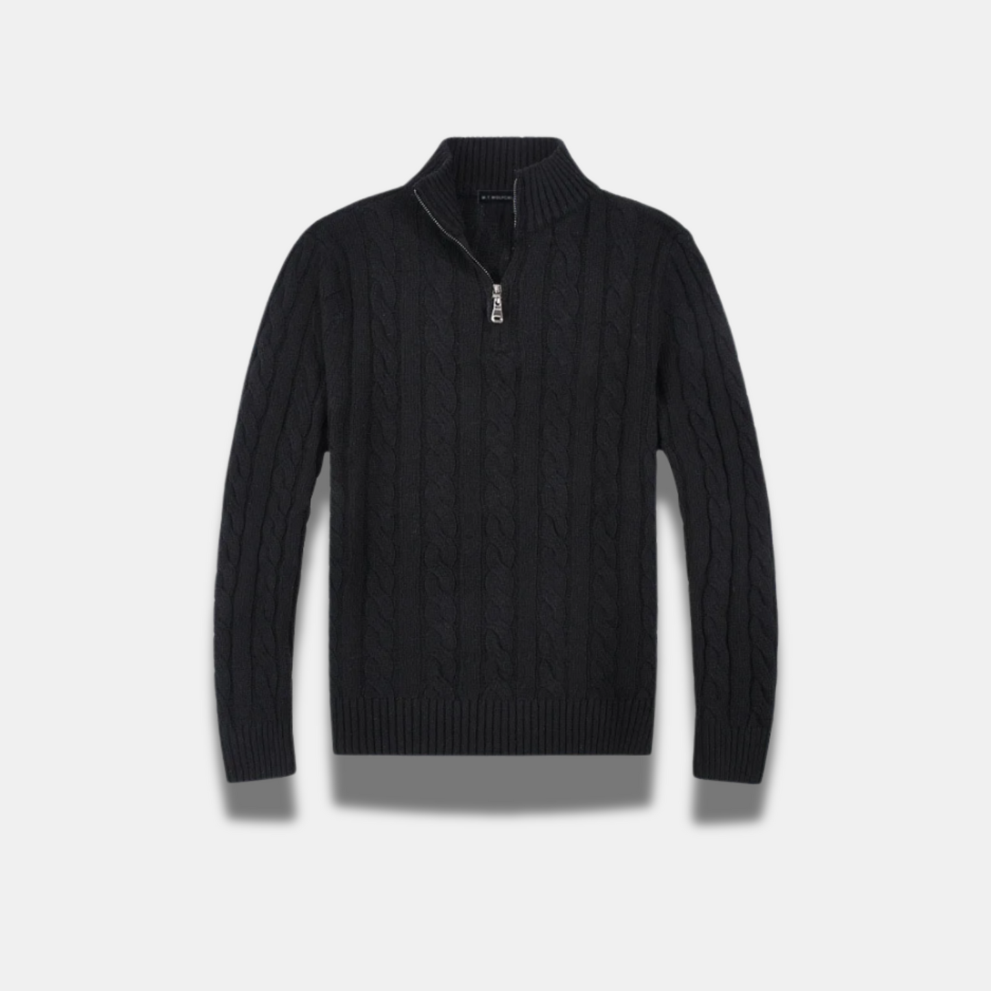 Moderne Herretrøje Med Ribbet Design Og Halv Lynlås Men's sweater SUNA Sort XS