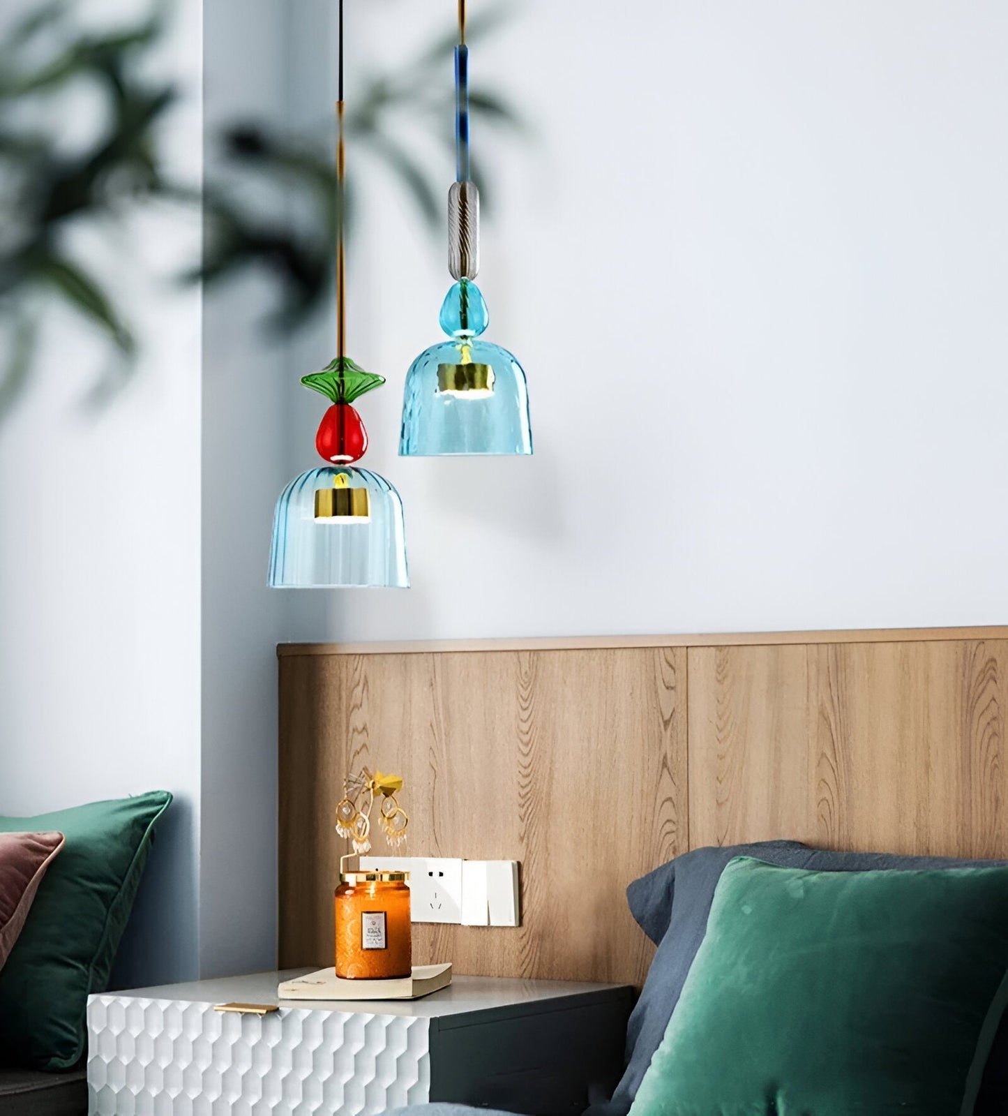 SpectraFuse Pendellampe - Flerfarvet Glas Hængelampe - Nordic Macaron Dekorativ Belysning Pendant Lights SUNA