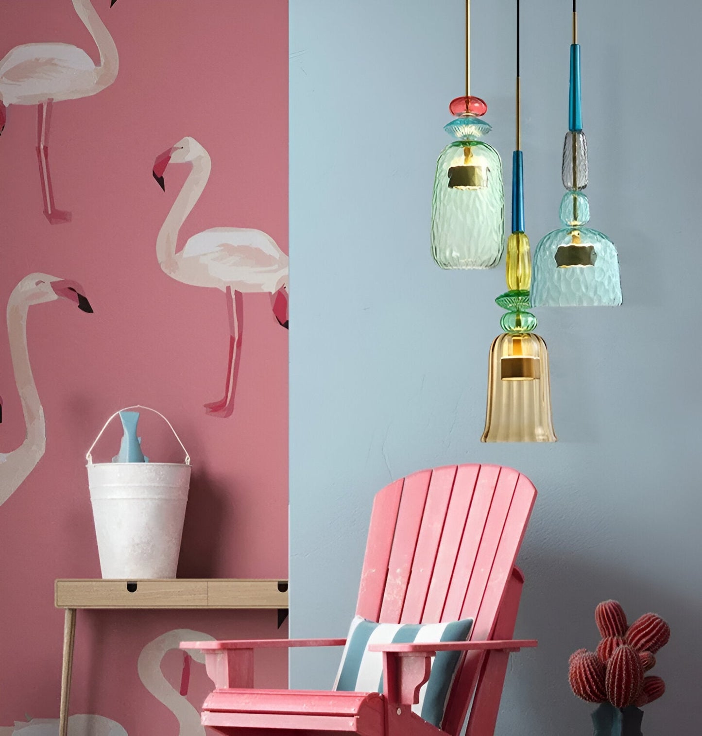 SpectraFuse Pendellampe - Flerfarvet Glas Hængelampe - Nordic Macaron Dekorativ Belysning Pendant Lights SUNA