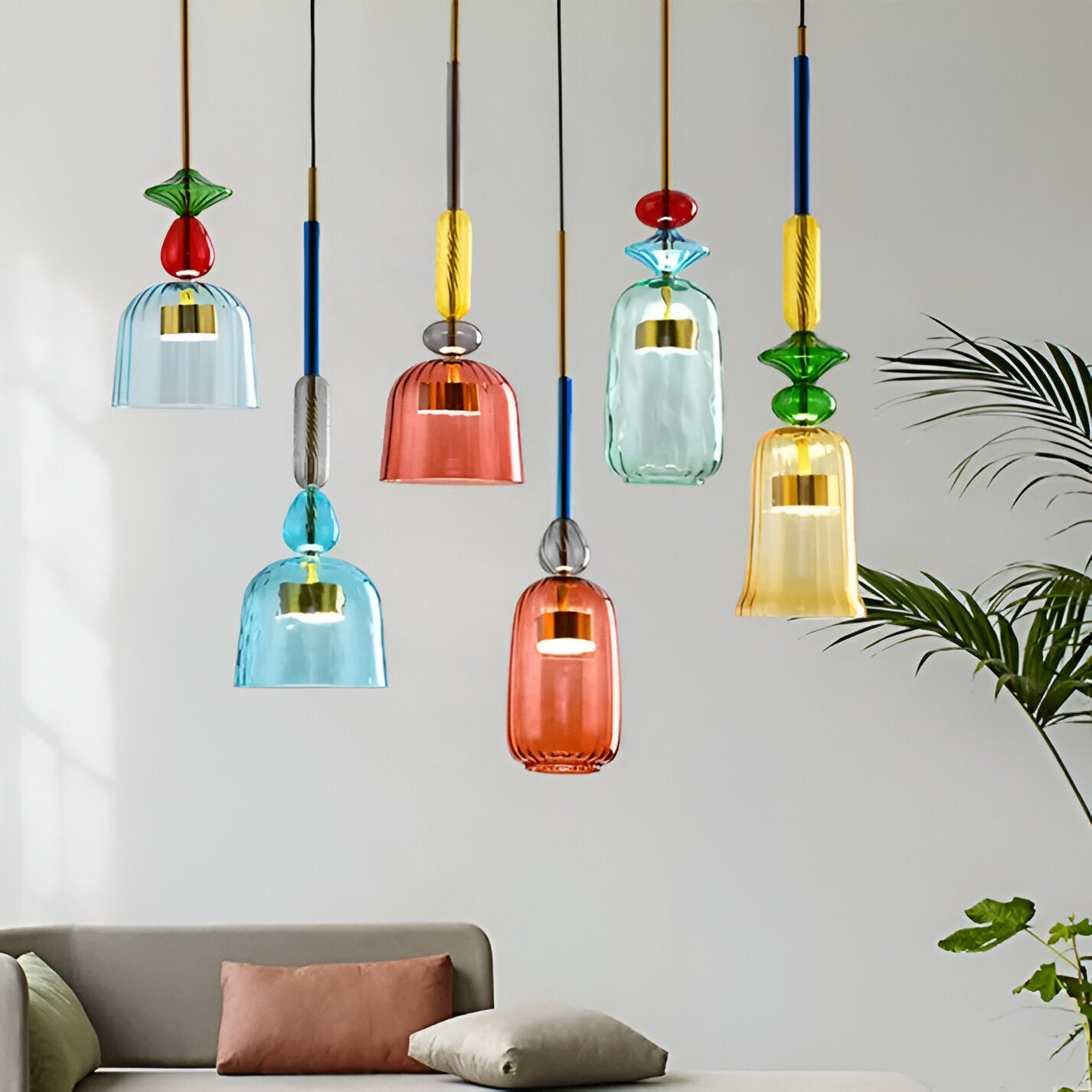 SpectraFuse Pendellampe - Flerfarvet Glas Hængelampe - Nordic Macaron Dekorativ Belysning Pendant Lights SUNA