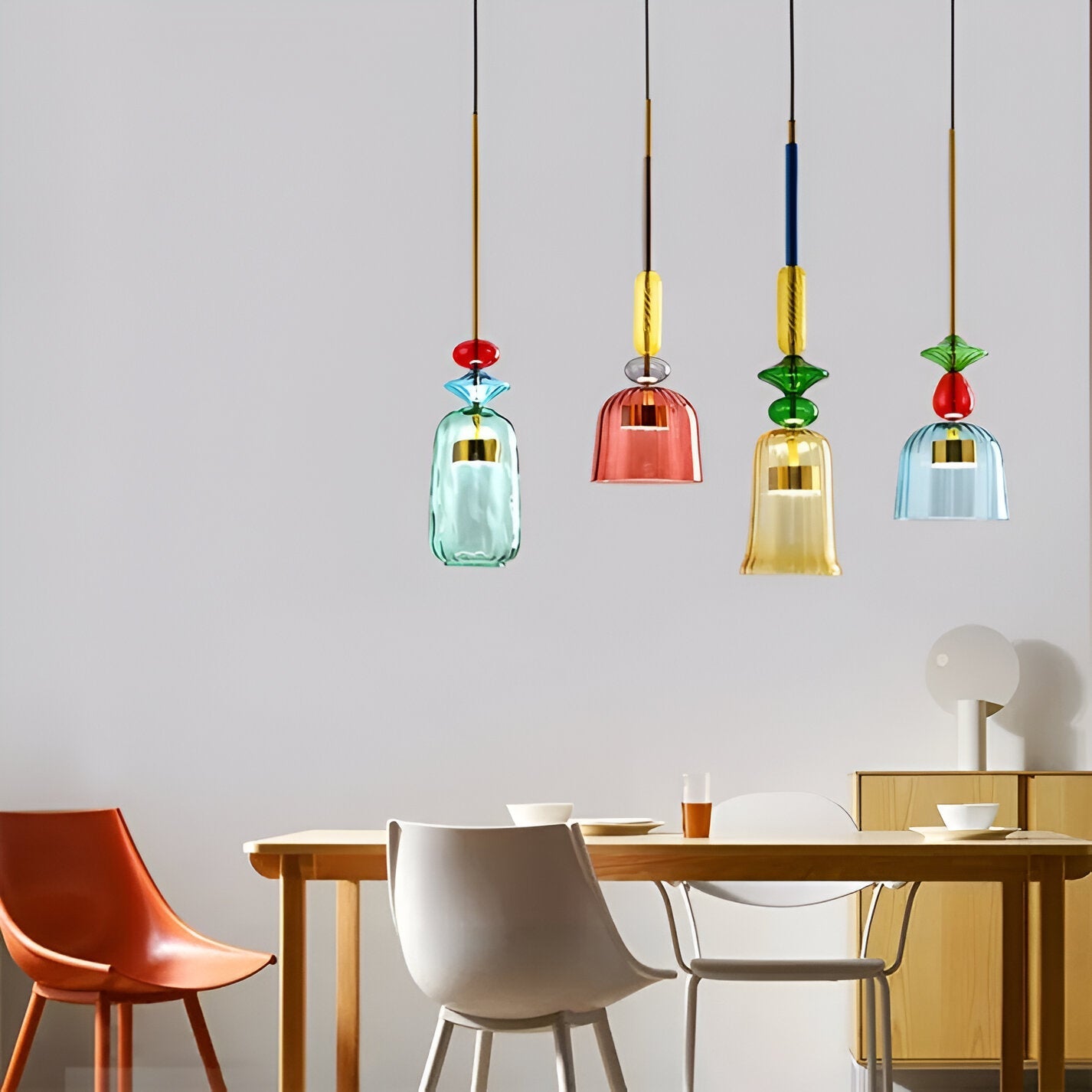 SpectraFuse Pendellampe - Flerfarvet Glas Hængelampe - Nordic Macaron Dekorativ Belysning Pendant Lights SUNA