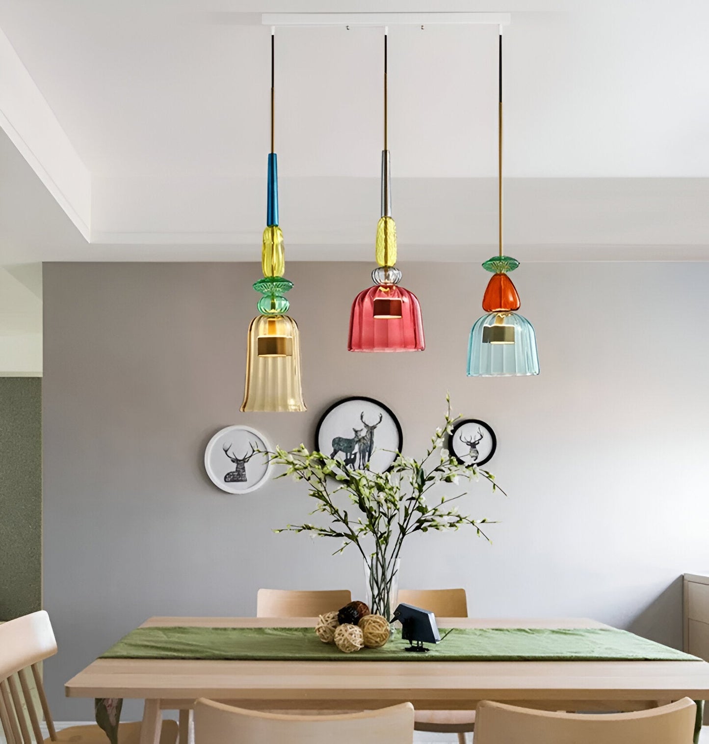 SpectraFuse Pendellampe - Flerfarvet Glas Hængelampe - Nordic Macaron Dekorativ Belysning Pendant Lights SUNA