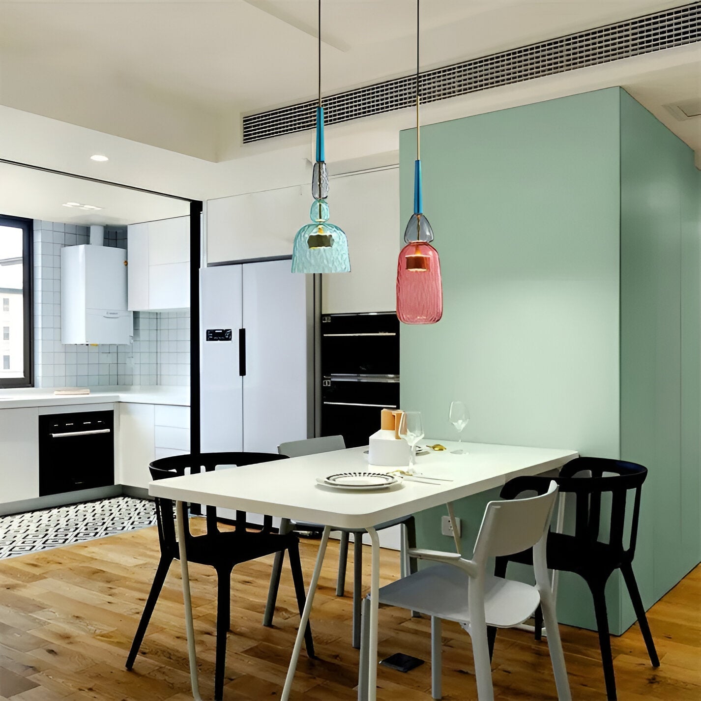 SpectraFuse Pendellampe - Flerfarvet Glas Hængelampe - Nordic Macaron Dekorativ Belysning Pendant Lights SUNA