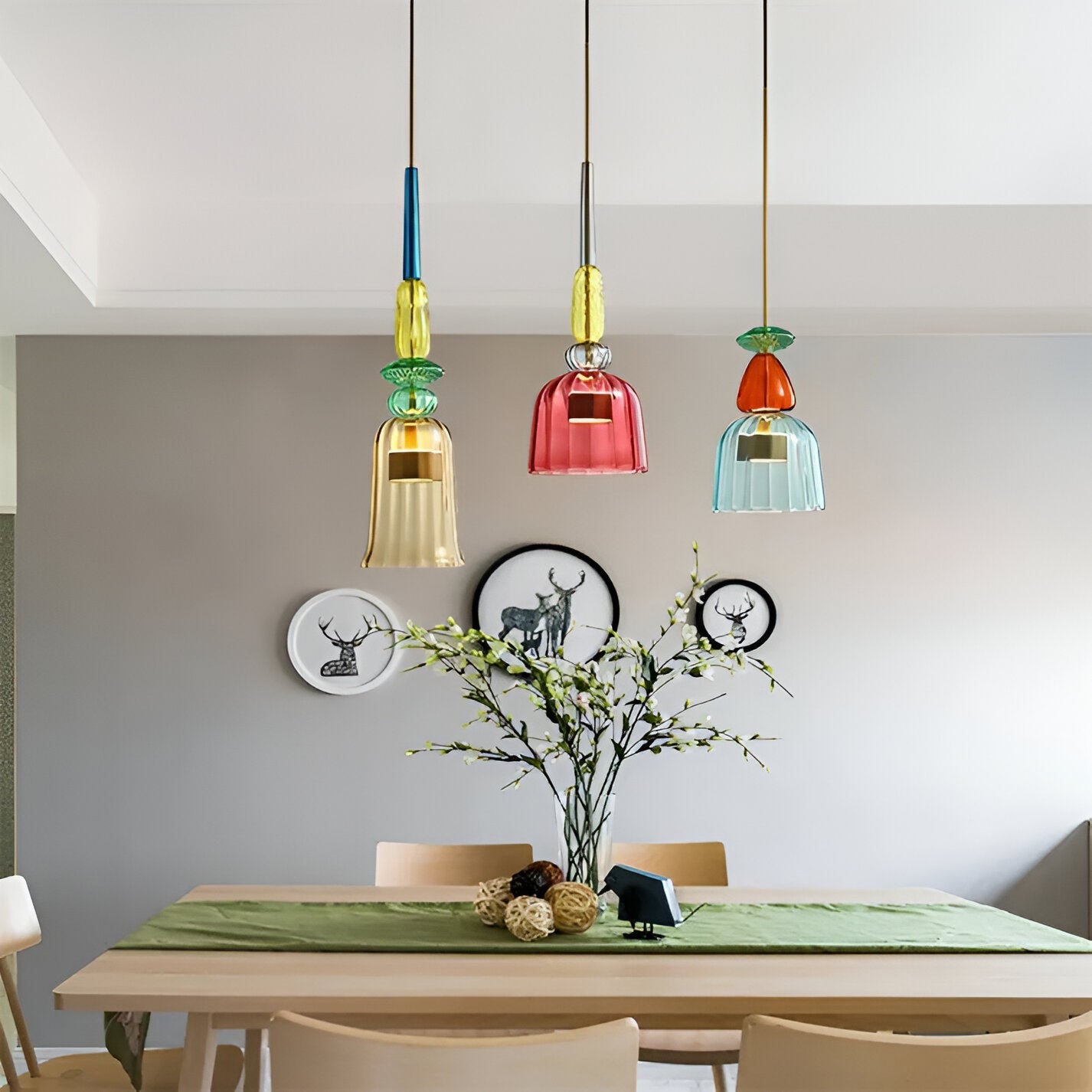 SpectraFuse Pendellampe - Flerfarvet Glas Hængelampe - Nordic Macaron Dekorativ Belysning Pendant Lights SUNA