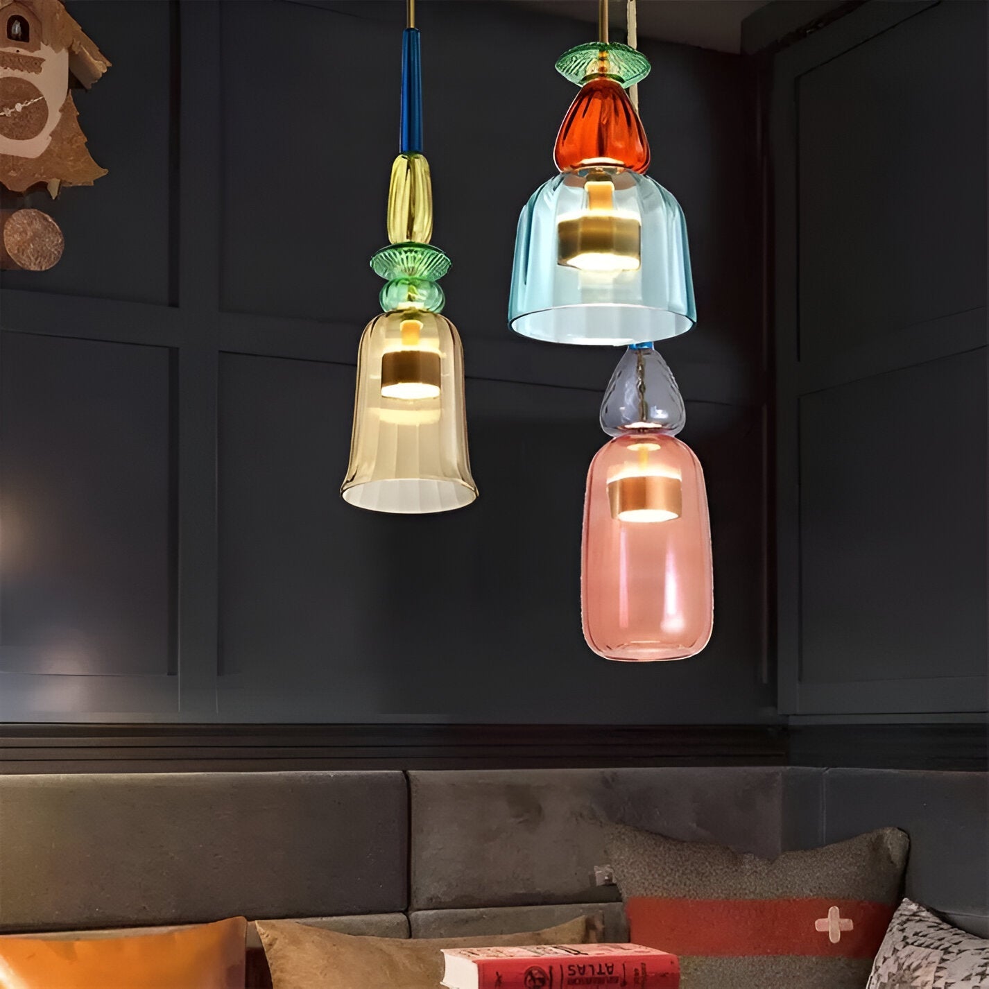 SpectraFuse Pendellampe - Flerfarvet Glas Hængelampe - Nordic Macaron Dekorativ Belysning Pendant Lights SUNA