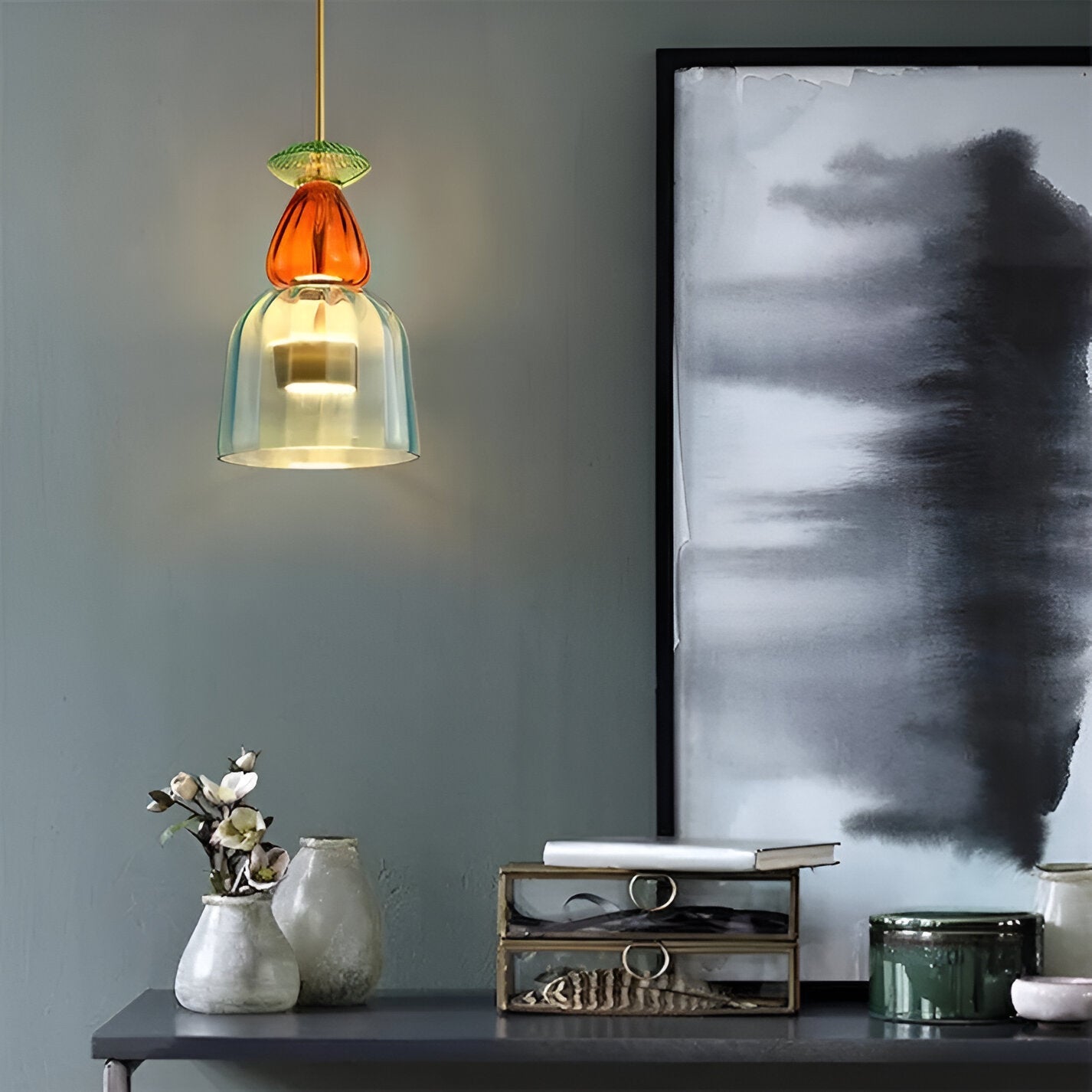 SpectraFuse Pendellampe - Flerfarvet Glas Hængelampe - Nordic Macaron Dekorativ Belysning Pendant Lights SUNA
