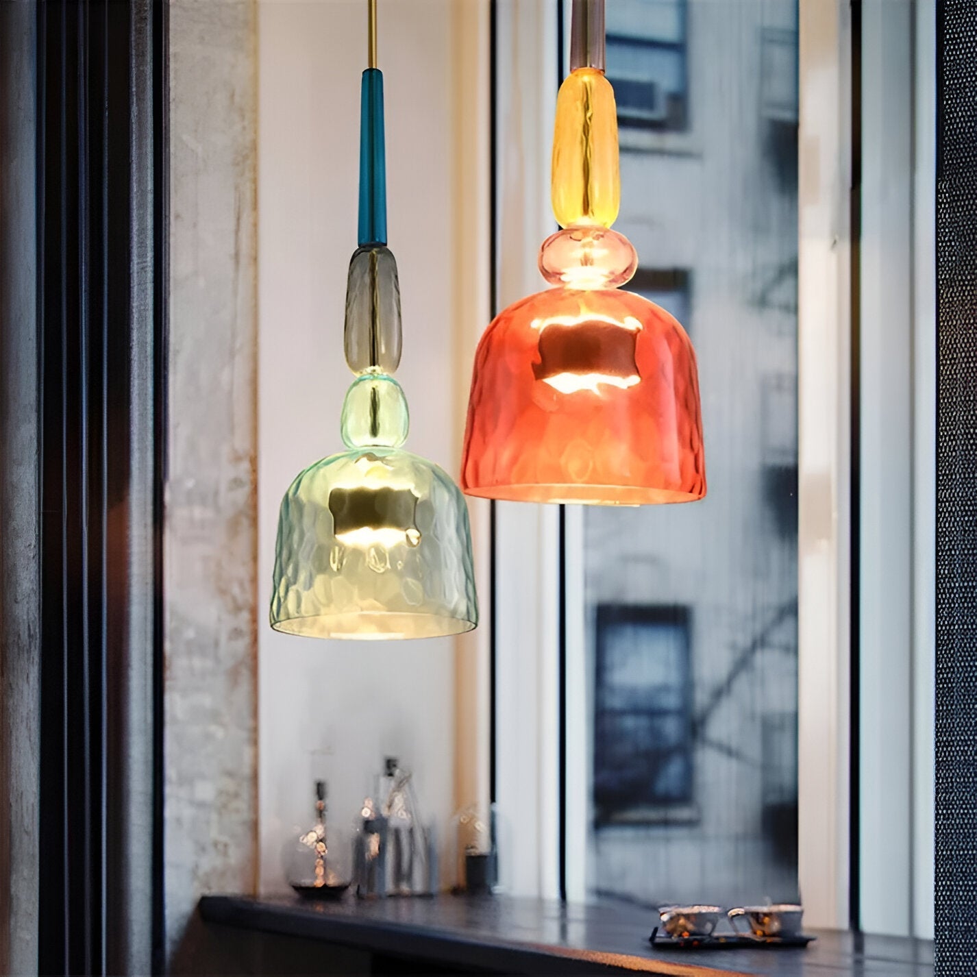 SpectraFuse Pendellampe - Flerfarvet Glas Hængelampe - Nordic Macaron Dekorativ Belysning Pendant Lights SUNA