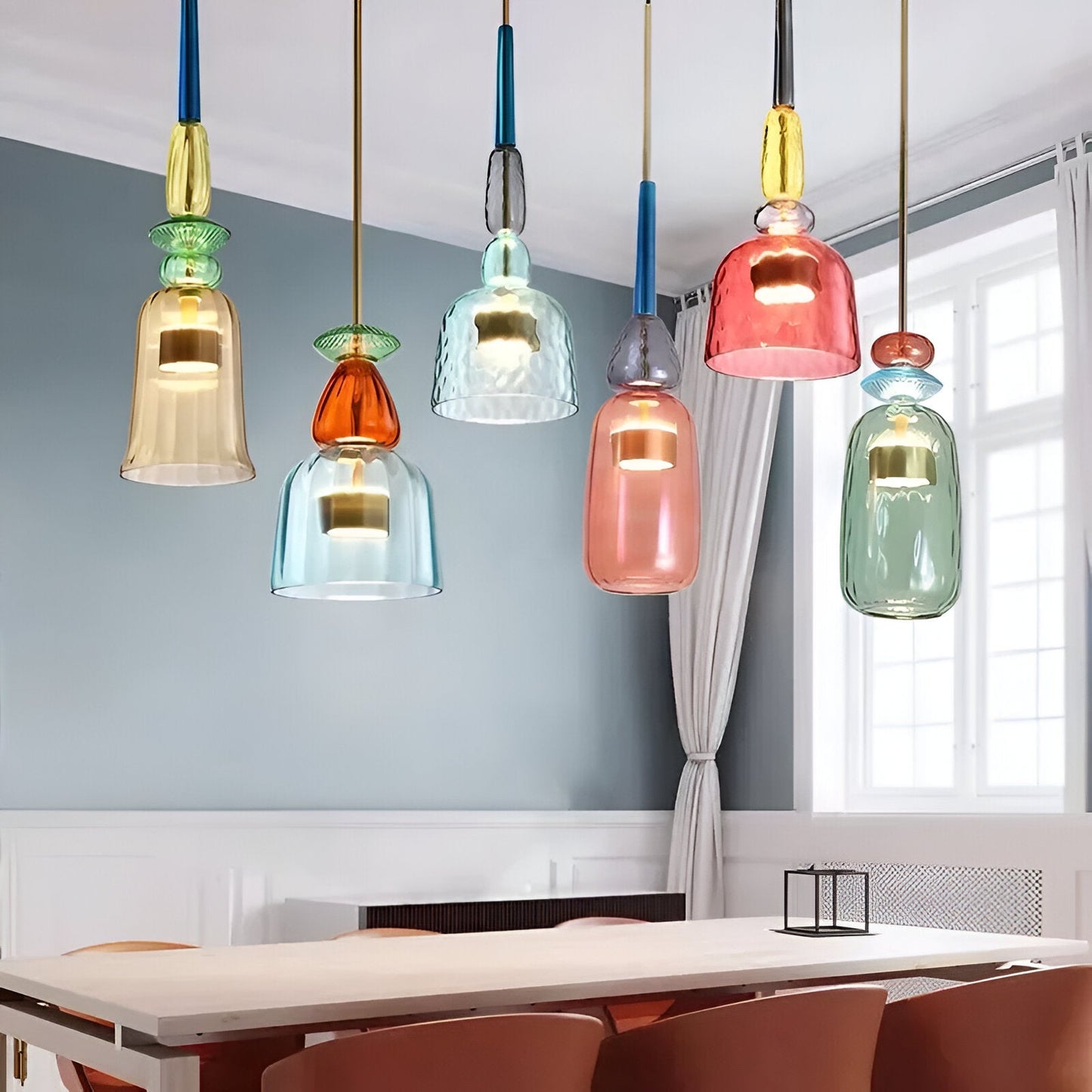 SpectraFuse Pendellampe - Flerfarvet Glas Hængelampe - Nordic Macaron Dekorativ Belysning Pendant Lights SUNA