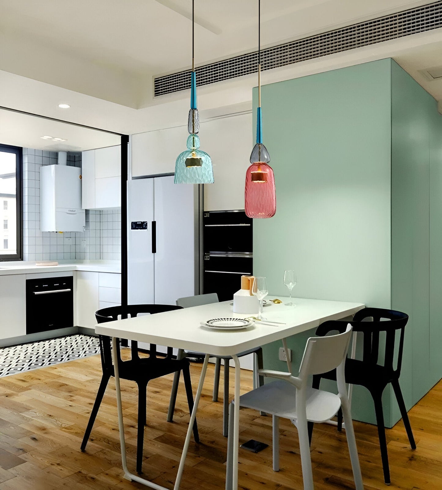 SpectraFuse Pendellampe - Flerfarvet Glas Hængelampe - Nordic Macaron Dekorativ Belysning Pendant Lights SUNA