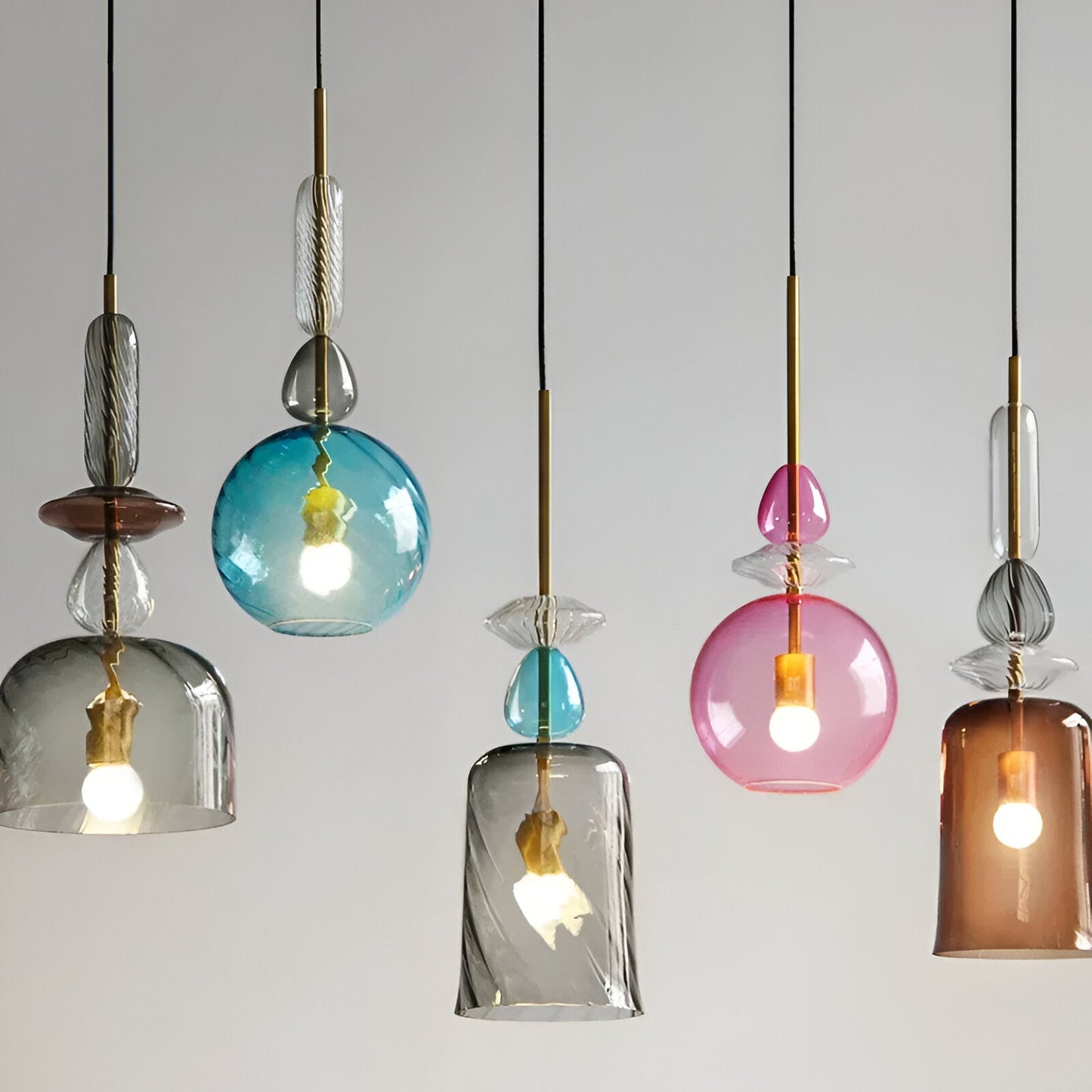 SpectraFuse Pendellampe - Flerfarvet Glas Hængelampe - Nordic Macaron Dekorativ Belysning Pendant Lights SUNA
