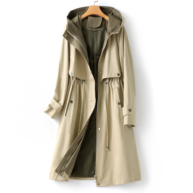SUNA Vandafvisende Trenchcoat med Hætte - Damejakke til vinter og regn Beige