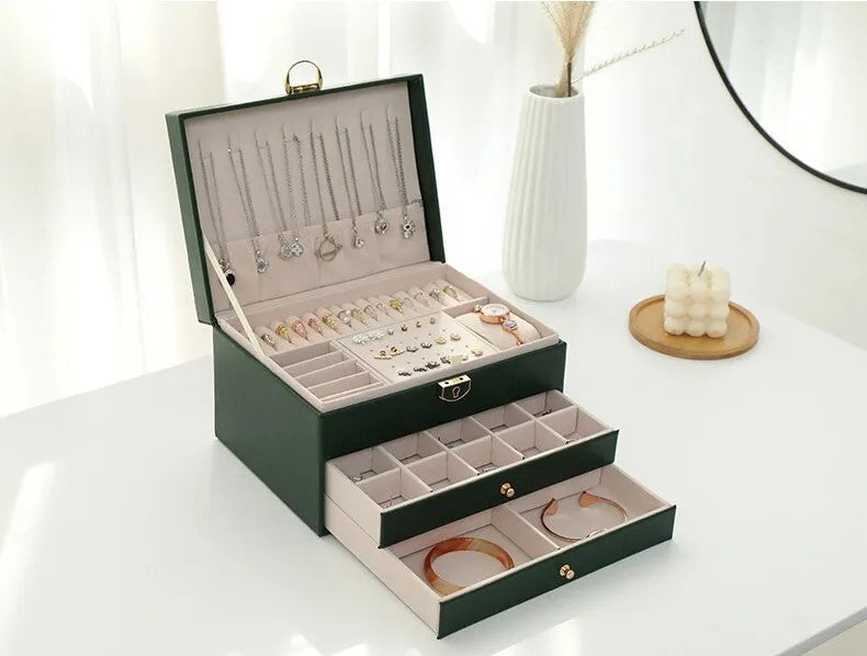 Flerskikts Læder Smykkeskrin til Elegant Opbevaring Jewelry Box SUNA