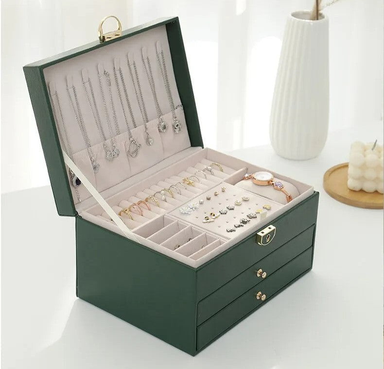 Flerskikts Læder Smykkeskrin til Elegant Opbevaring Jewelry Box SUNA