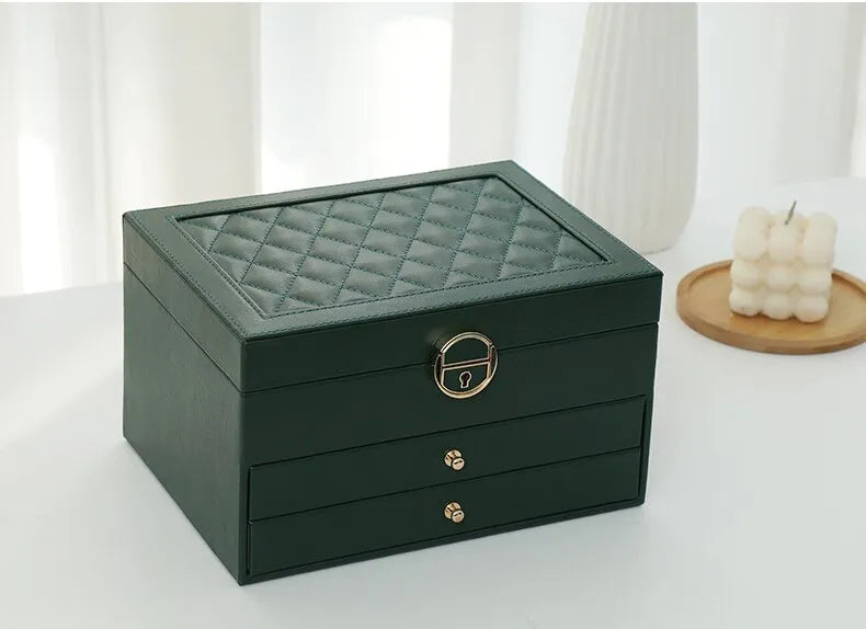 Flerskikts Læder Smykkeskrin til Elegant Opbevaring Jewelry Box SUNA