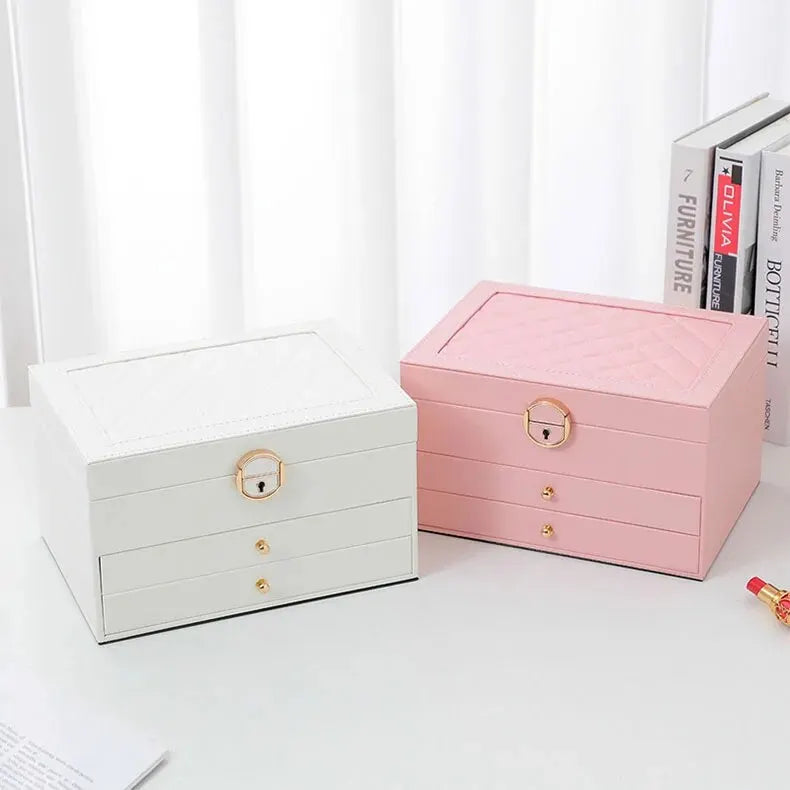 Flerskikts Læder Smykkeskrin til Elegant Opbevaring Jewelry Box SUNA