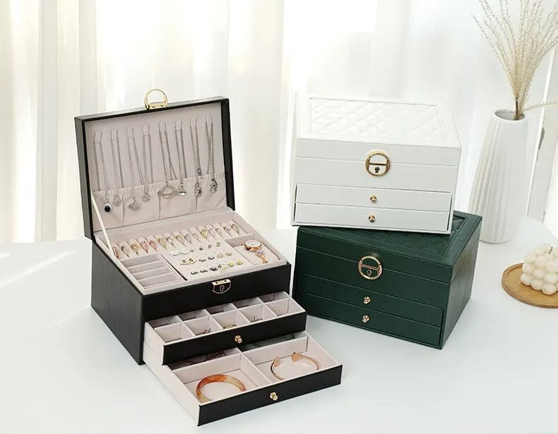 Flerskikts Læder Smykkeskrin til Elegant Opbevaring Jewelry Box SUNA
