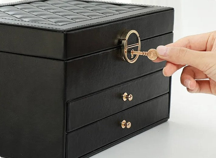 Flerskikts Læder Smykkeskrin til Elegant Opbevaring Jewelry Box SUNA