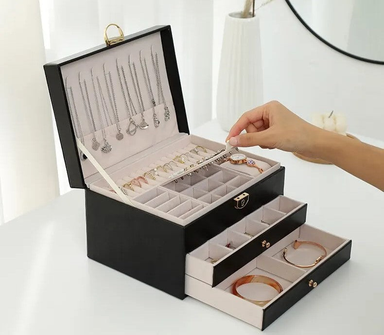 Flerskikts Læder Smykkeskrin til Elegant Opbevaring Jewelry Box SUNA