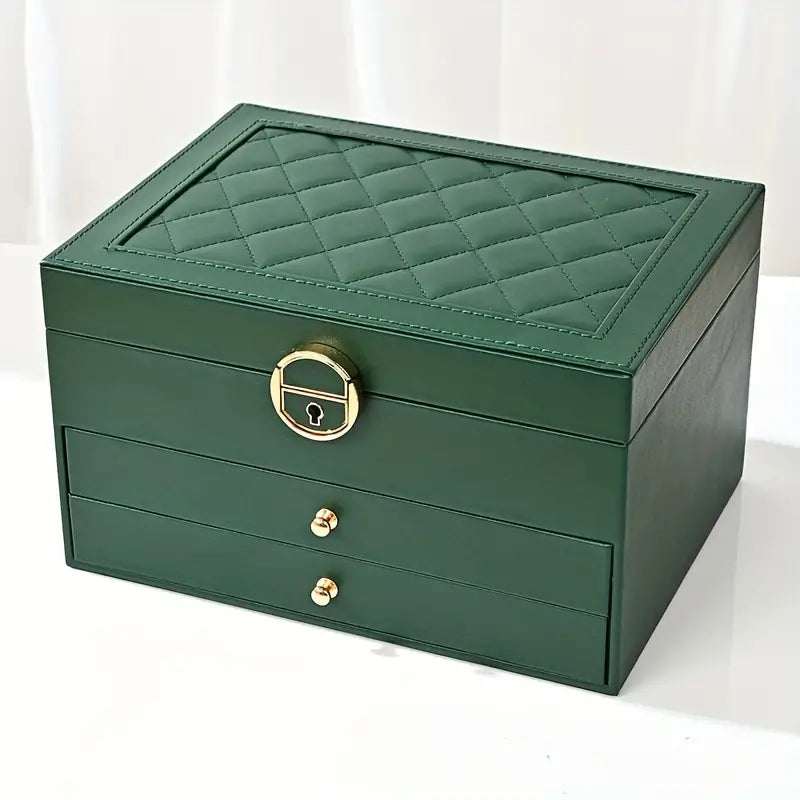 Flerskikts Læder Smykkeskrin til Elegant Opbevaring Jewelry Box SUNA GRØN