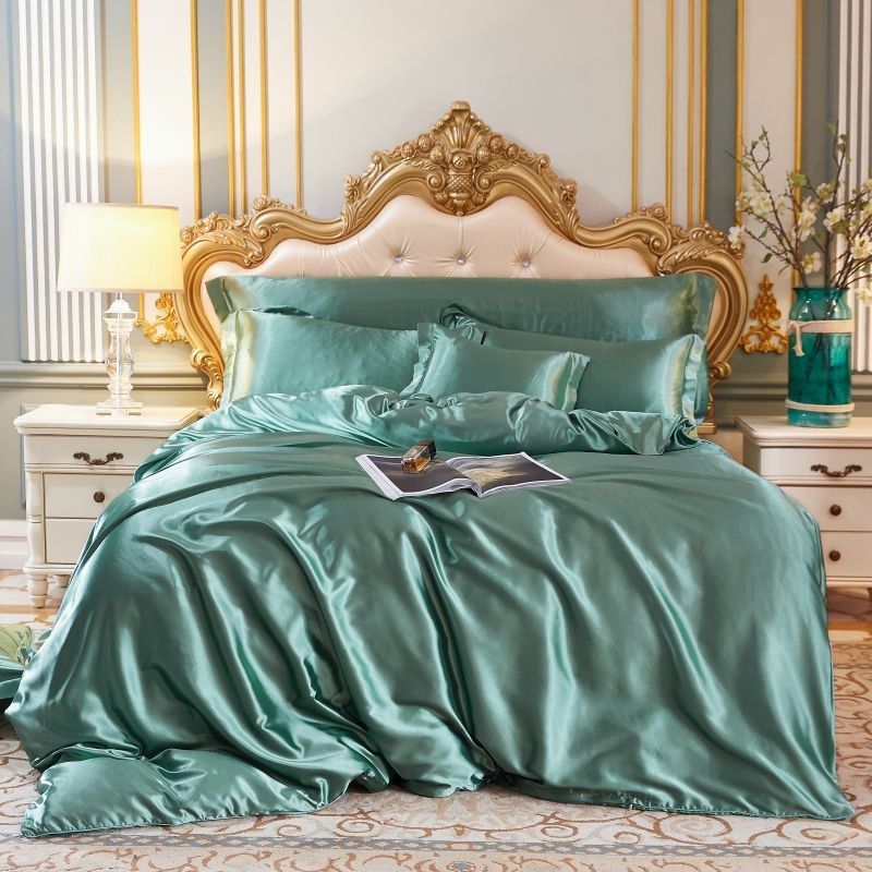 Luksuriøs sæt (4 dele) af silk dynebetræk 2x pudebetræk - lagen Bedding SUNA Mint 150 cm dynebetræk + dynebetræk 200x 230 cm + 2x pudebetræk