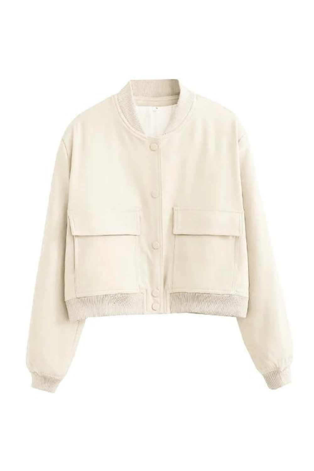 SUNA Kort Dame Overgangsjakke - Med knapper og ribkanter Beige