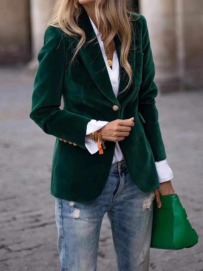 Manda - Elegant Dameblazer i Luksuriøst Velour til Damer Blazers SUNA Grøn S