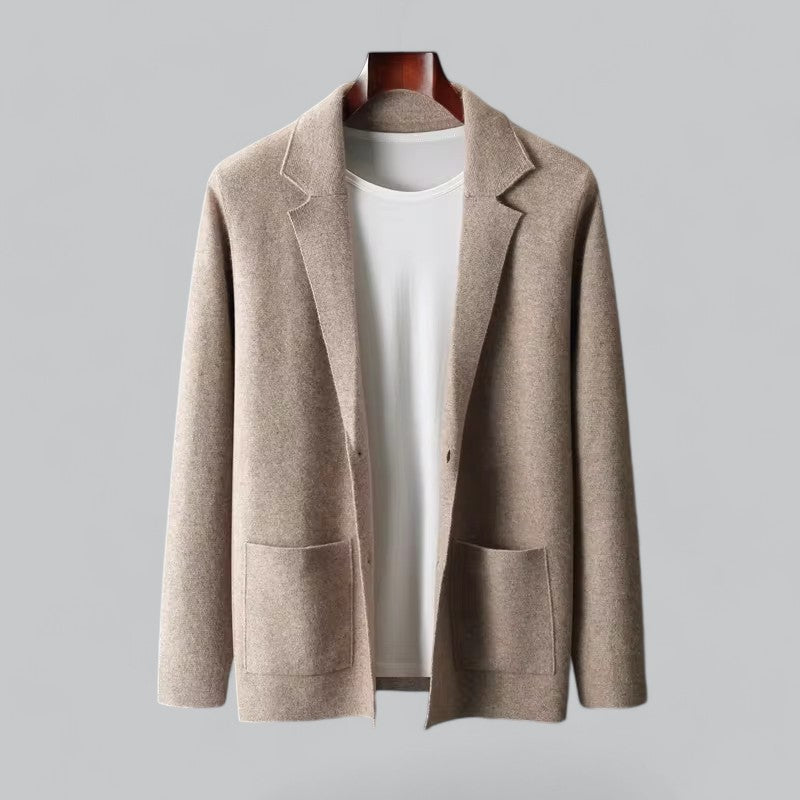 SUNA Cardigan Til Mænd V-Hals Med Lange Ærmer Lommer Letvægts Khaki