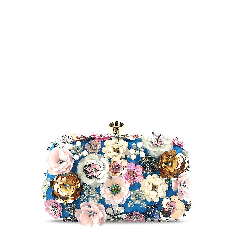 SUNA Fiona Clutch Taske i Vegansk Læder med Guld Hardware Blå