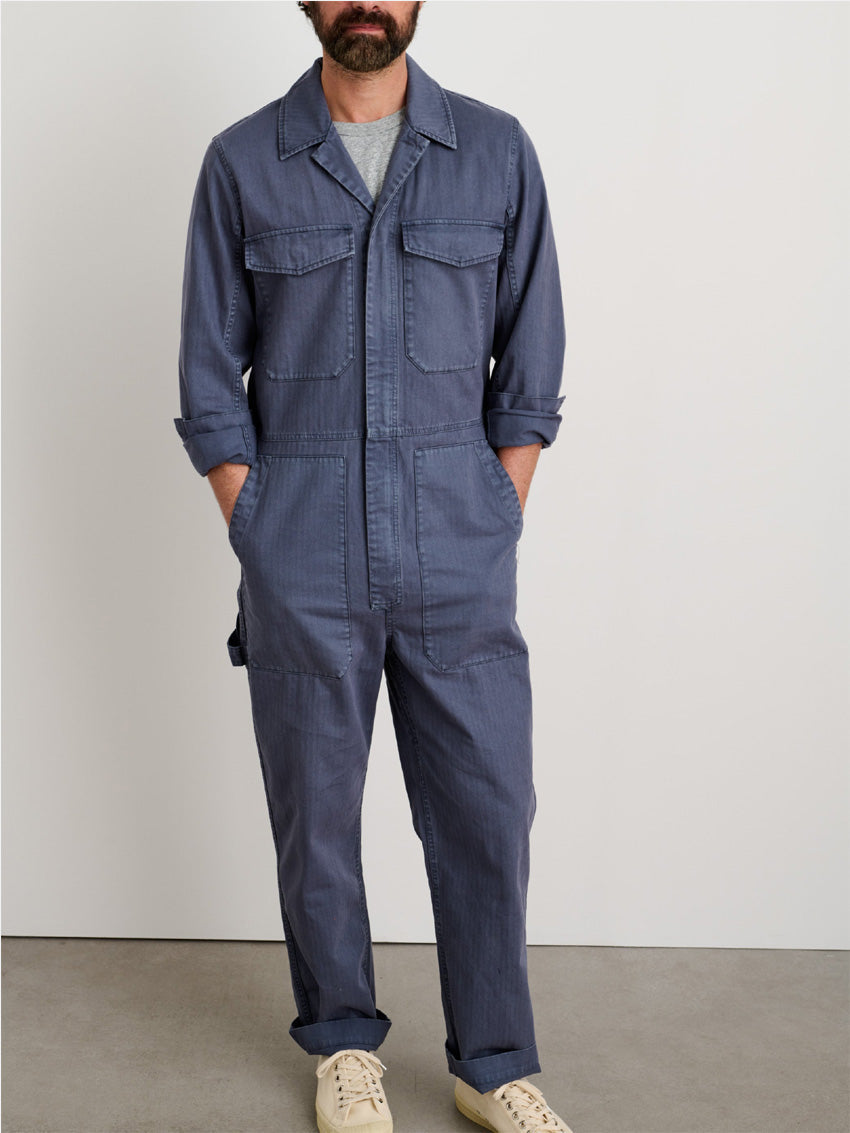 Herre Jumpsuit Grøn Størrelse M 100% Bomuld Slim Fit Jumpsuits SUNA Marineblå S