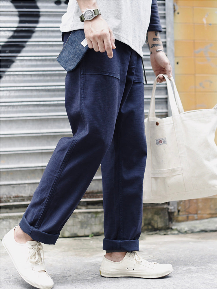 SUNA Herrebukser Grøn Størrelse 32 100% Bomuld Casual Vintage Pasform Marineblå