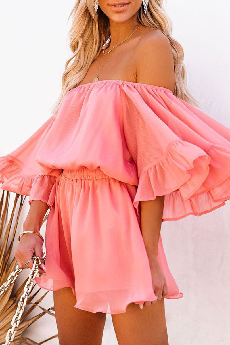 SUNA Off-the-Shoulder Flare Sleeve Jumpsuit – Elegant og Komfortabel – Jumpsuit til Kvinder, Flare Ærmer, Off-the-Shoulder