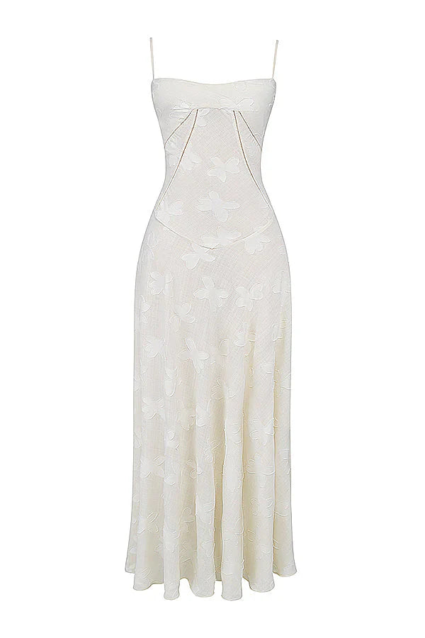 SUNA Fortryllet Maxi Kjole – Romantisk Vintage Stil – Blomsterdesign, Korsettsnøring, Lyserødt Lamé, Indbygget BH