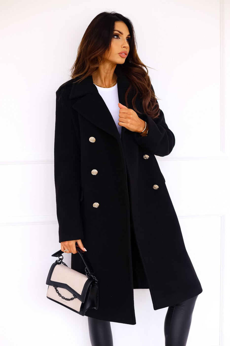 SUNA Kvalitets Trenchcoat til Dame - Med revers og dobbelte knapper Sort