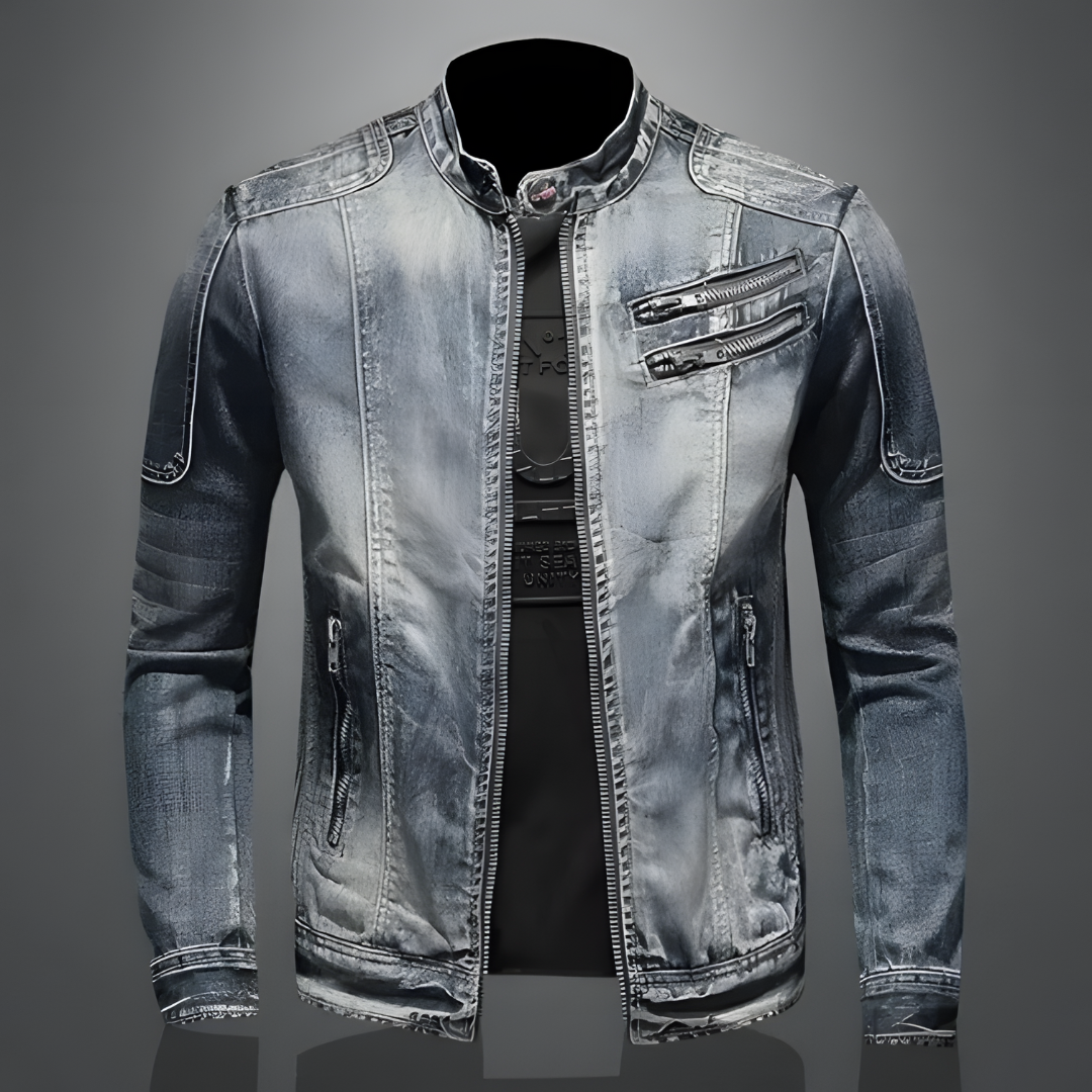 SUNA Herre Denim Jakke – Slim Fit Med Lynlås Detaljer - Stilfuld Denim Jakke Med Holdbar Syning