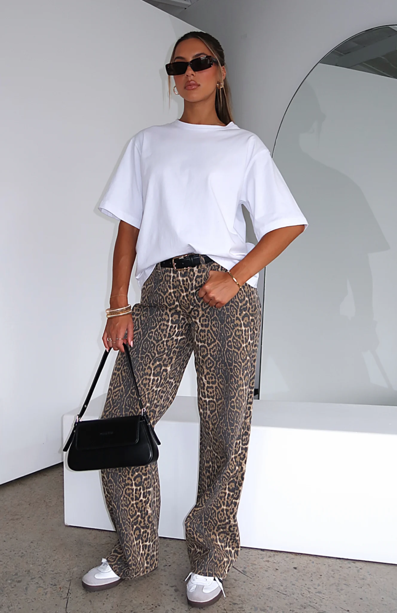 SUNA Lav Talje Bred Ben Leopard Jeans