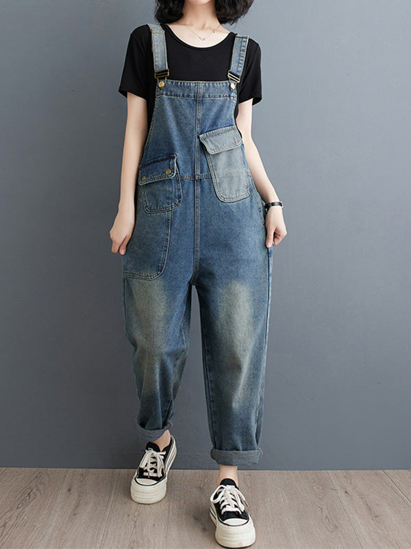 SUNA Kvinder Denim Overalls Blå Størrelse M 100% Bomuld Cropped Lys Blå