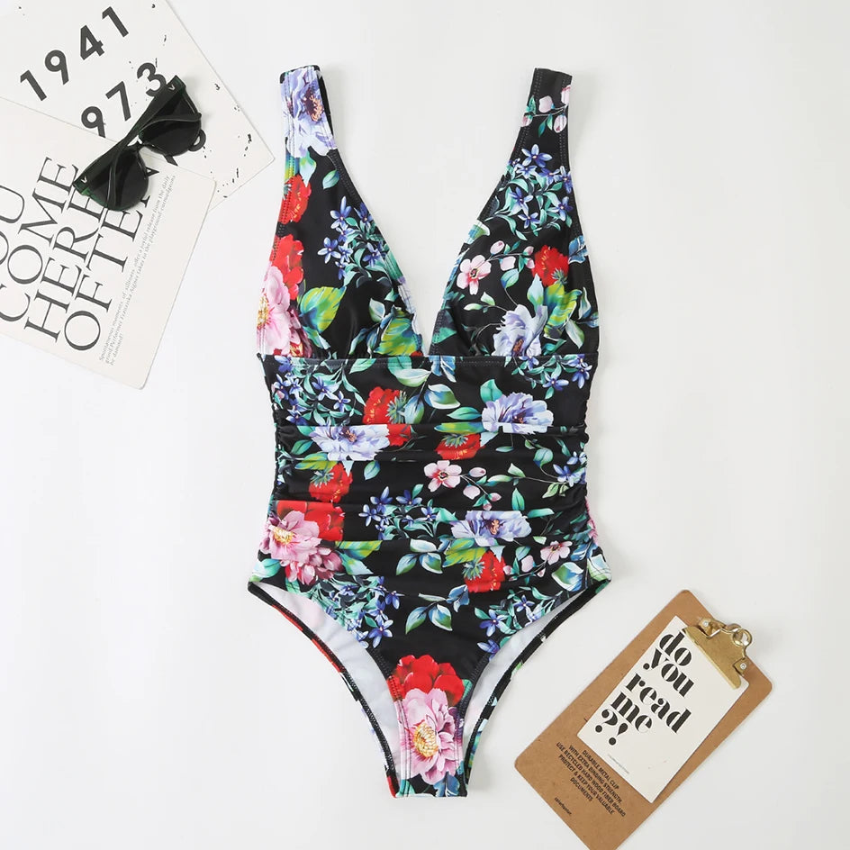 SUNA Dybe V-hals One-Piece Badedragt Sort