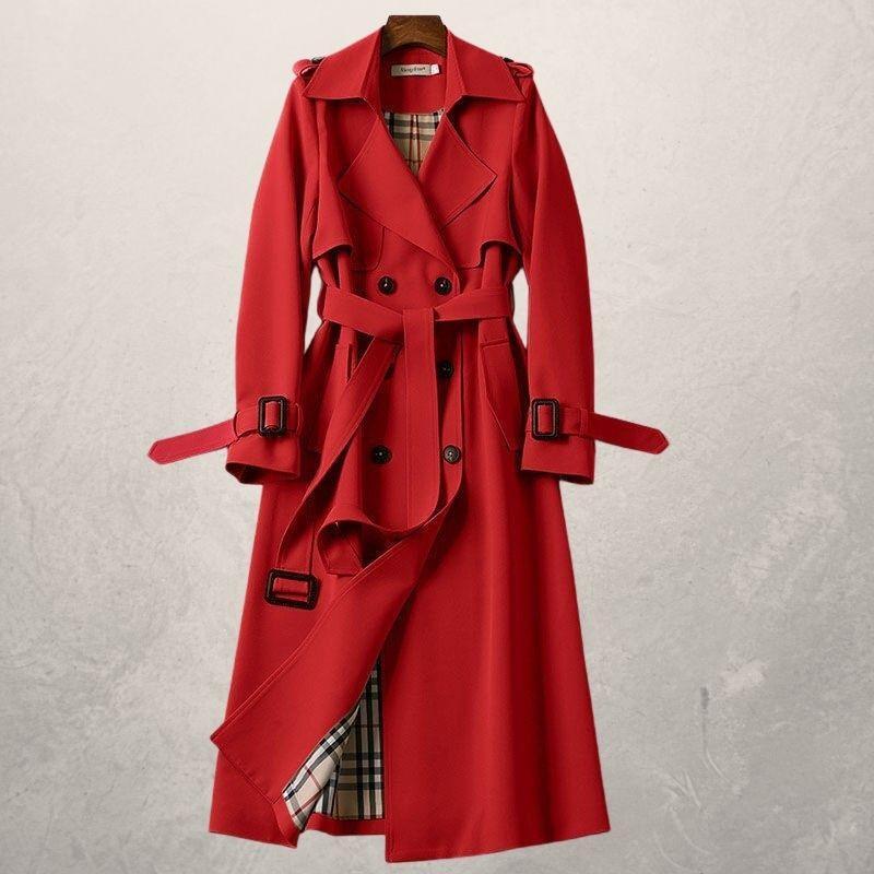 SUNA Elegant Vindjakke til Kvinder - Let og vindtæt i trenchcoat-stil Rød