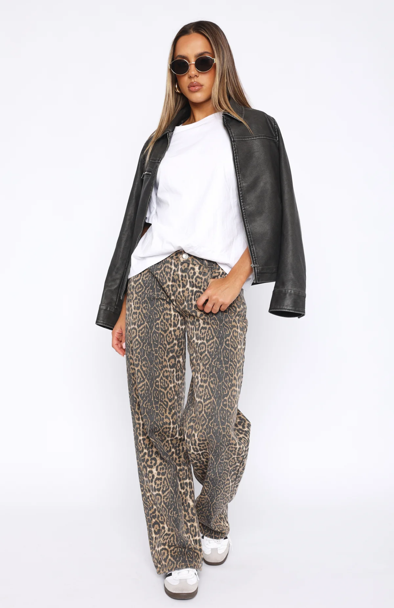 SUNA Lav Talje Bred Ben Leopard Jeans