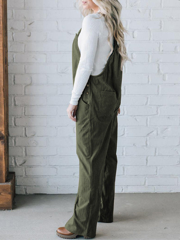SUNA Dame Overalls Beige Størrelse M Corduroy Løs Pasform med Justerbare Skulderstropper