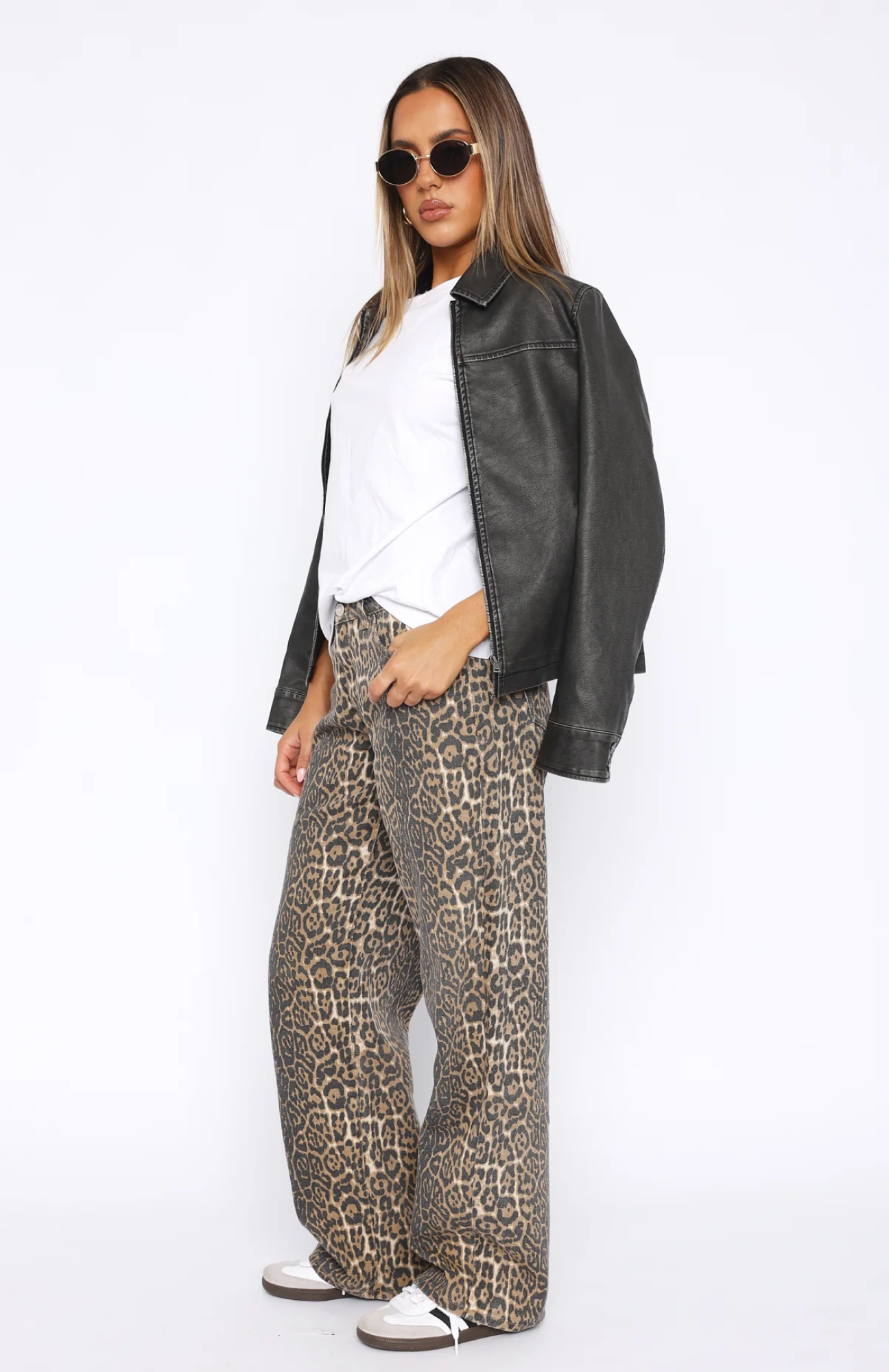 SUNA Lav Talje Bred Ben Leopard Jeans