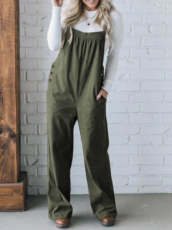 SUNA Dame Overalls Beige Størrelse M Corduroy Løs Pasform med Justerbare Skulderstropper